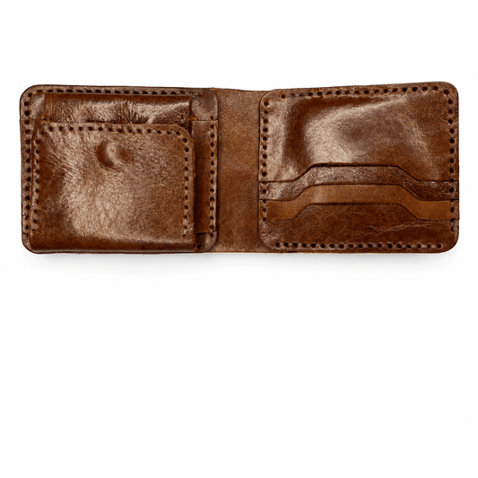 Men's Brown Cow Leather Bifold Wallet, 3 Card Slots, Coin Pocket