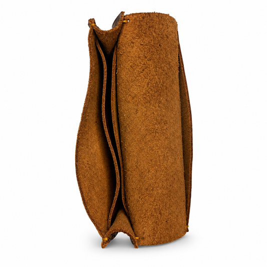Brown Leather Card Holder Wallet, Front Pocket, Snap Closure, Contrast Stitching