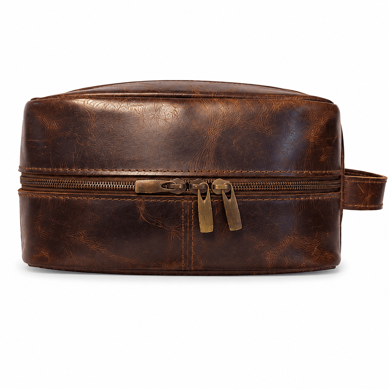 Vintage Brown Leather Toiletry Bag – Leather Dopp Kit with Double Zip