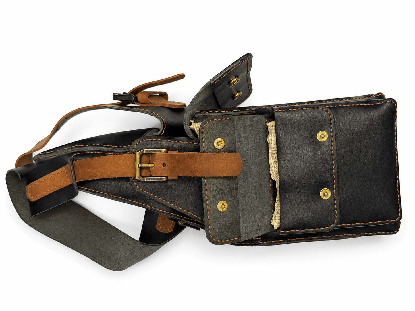 Men’s Black Leather Crossbody Bag – Vintage Shoulder & Waist Bag with Multiple Pockets