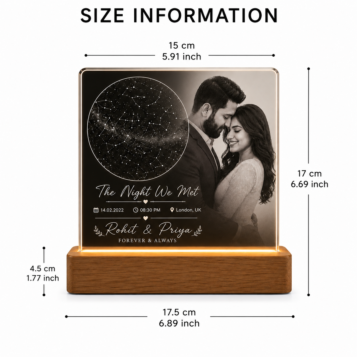 Personalized Star Map LED Plaque – Custom Night Sky with Photo & Wooden Base