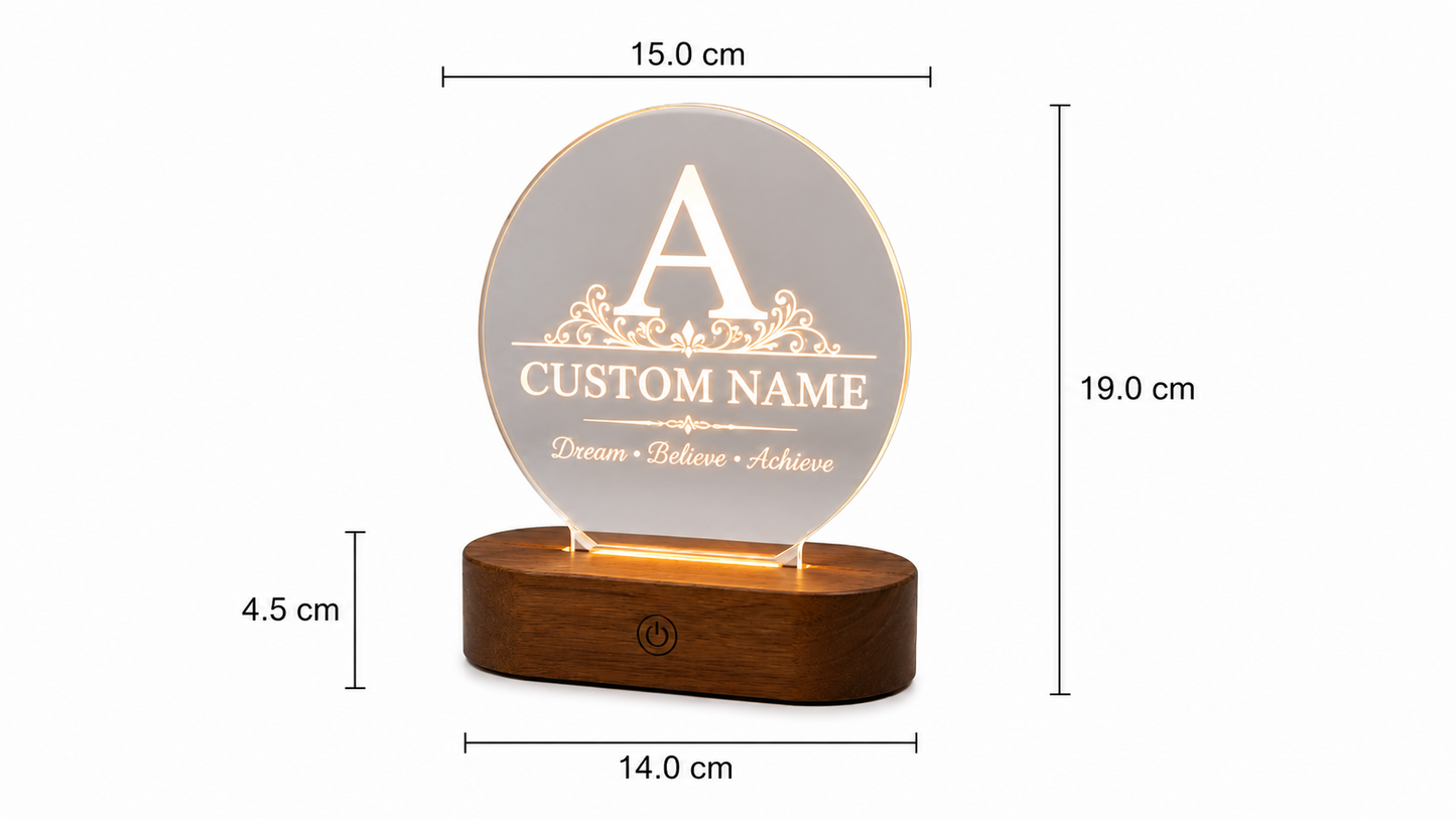 Personalized LED Name Night Light – Custom Acrylic Sign with Wooden Base