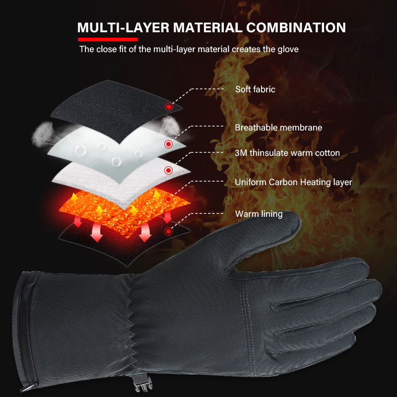Ultra-Thin Rechargeable Electric Heating Gloves Polyester Ski Glove Liners with Heated Features