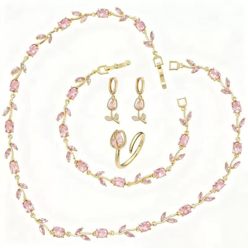 Hot Selling Glamorous Trendy Gold Plated Leaf Vine Jewelry Set For Wife - Anniversary Gift