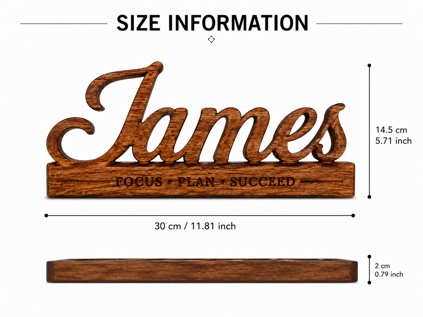 Personalized Wooden Desk Name Sign – Custom Engraved Quote Nameplate for Office