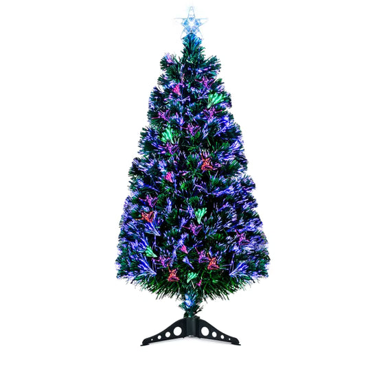 90cm White Fibre Optic Christmas Tree with Star Top – Colour-Changing LED Mini Christmas Tree