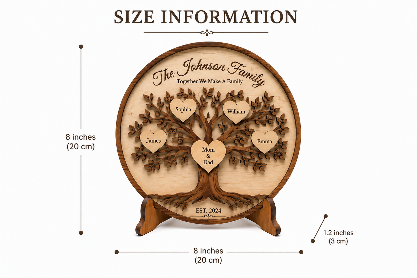 Personalized Wooden Family Tree Plaque – Custom Engraved Names Wall Decor