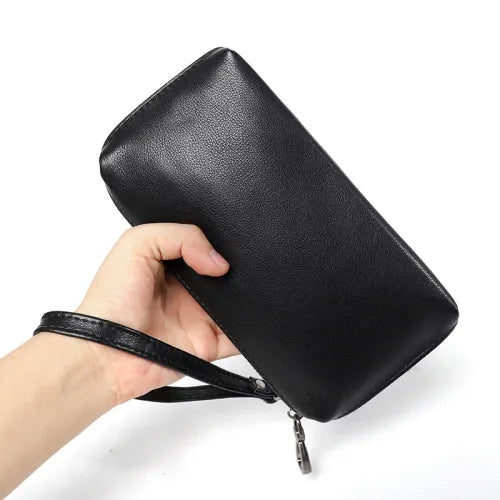 Genuine Leather Long Wallet with Phone Pocket, Card Holder & Zipper Closure
