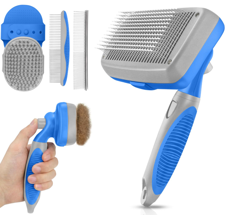 Self Cleaning Shedding Brush - 5-in-1 Professional Pet Grooming Kit Skin Friendly Grooming Tool for Dogs