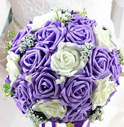 Artificial Rose Wedding Bouquet 24 Heads Romantic Bridal Hand Holding Flowers 26cm