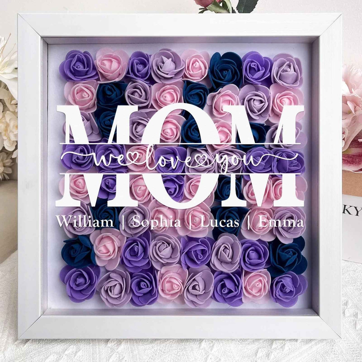 Personalized Flower Shadow Box Gift for Mum – Custom Framed Keepsake