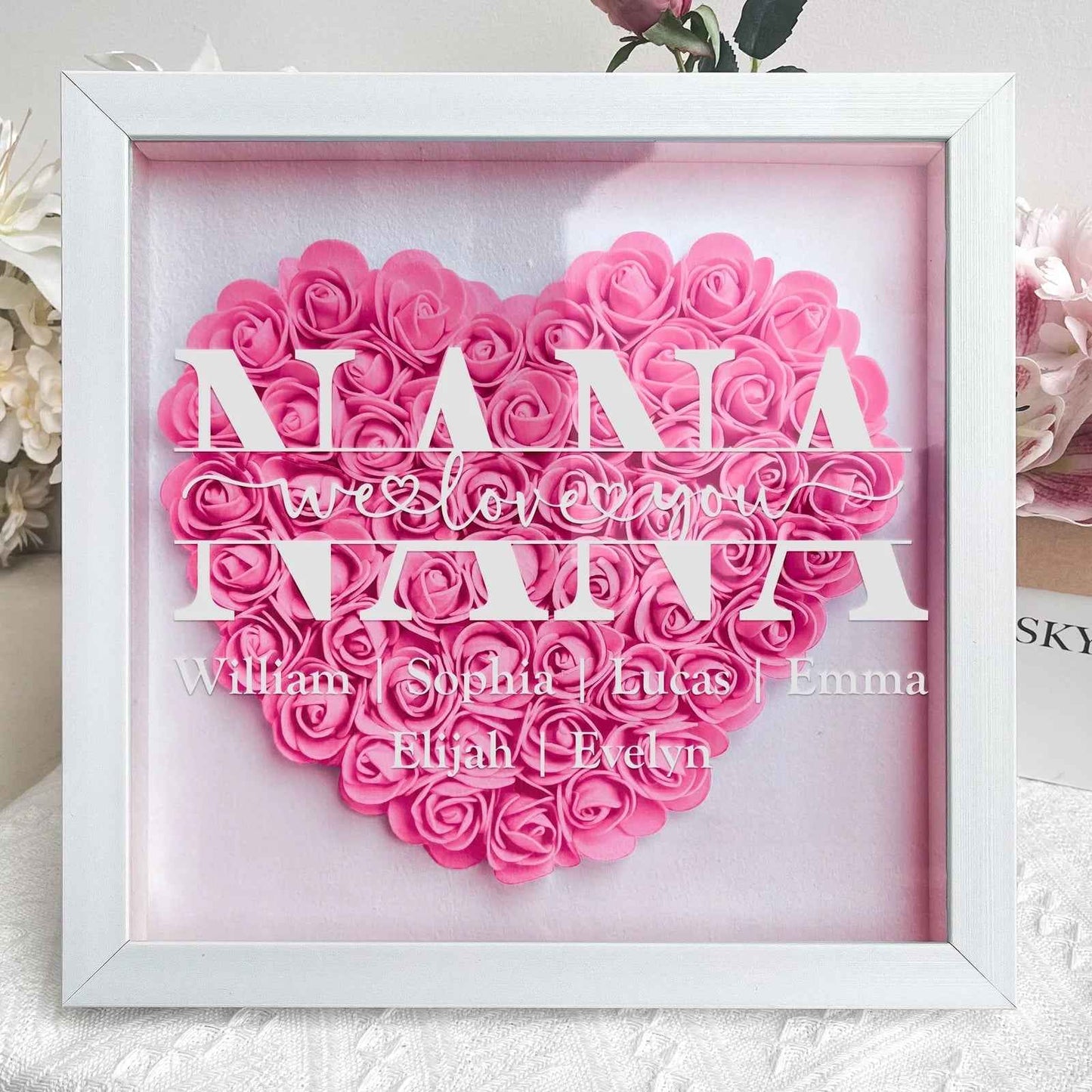 Personalized Flower Shadow Box Gift for Mum – Custom Framed Keepsake