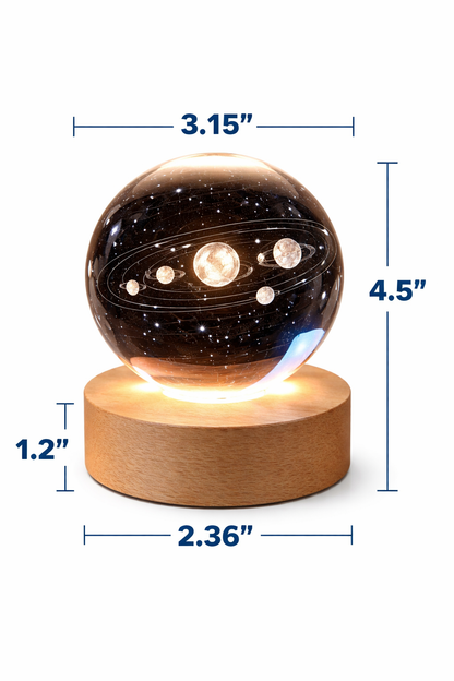 3D Solar System Crystal Ball with LED Wooden Base – Space Night Light Decor