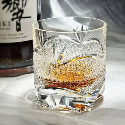 Edo Kiriko Handcrafted Takeha & Chrysanthemum Whisky Glass