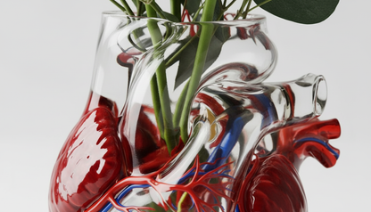 Anatomical Heart Glass Vase with Roses & Floral Arrangement
