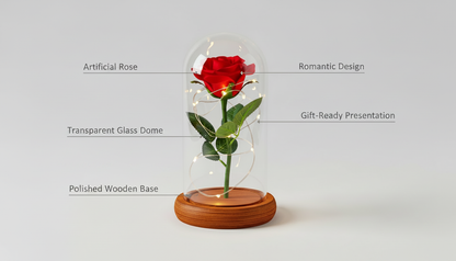Preserved Rose in Glass Dome with LED Wooden Base – Romantic Keepsake Gift