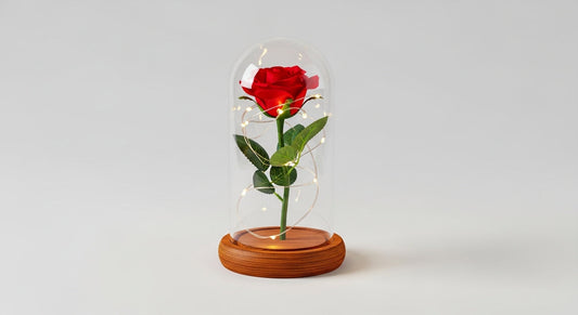 Preserved Rose in Glass Dome with LED Wooden Base – Romantic Keepsake Gift