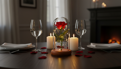 Preserved Rose in Glass Dome with LED Wooden Base – Romantic Keepsake Gift