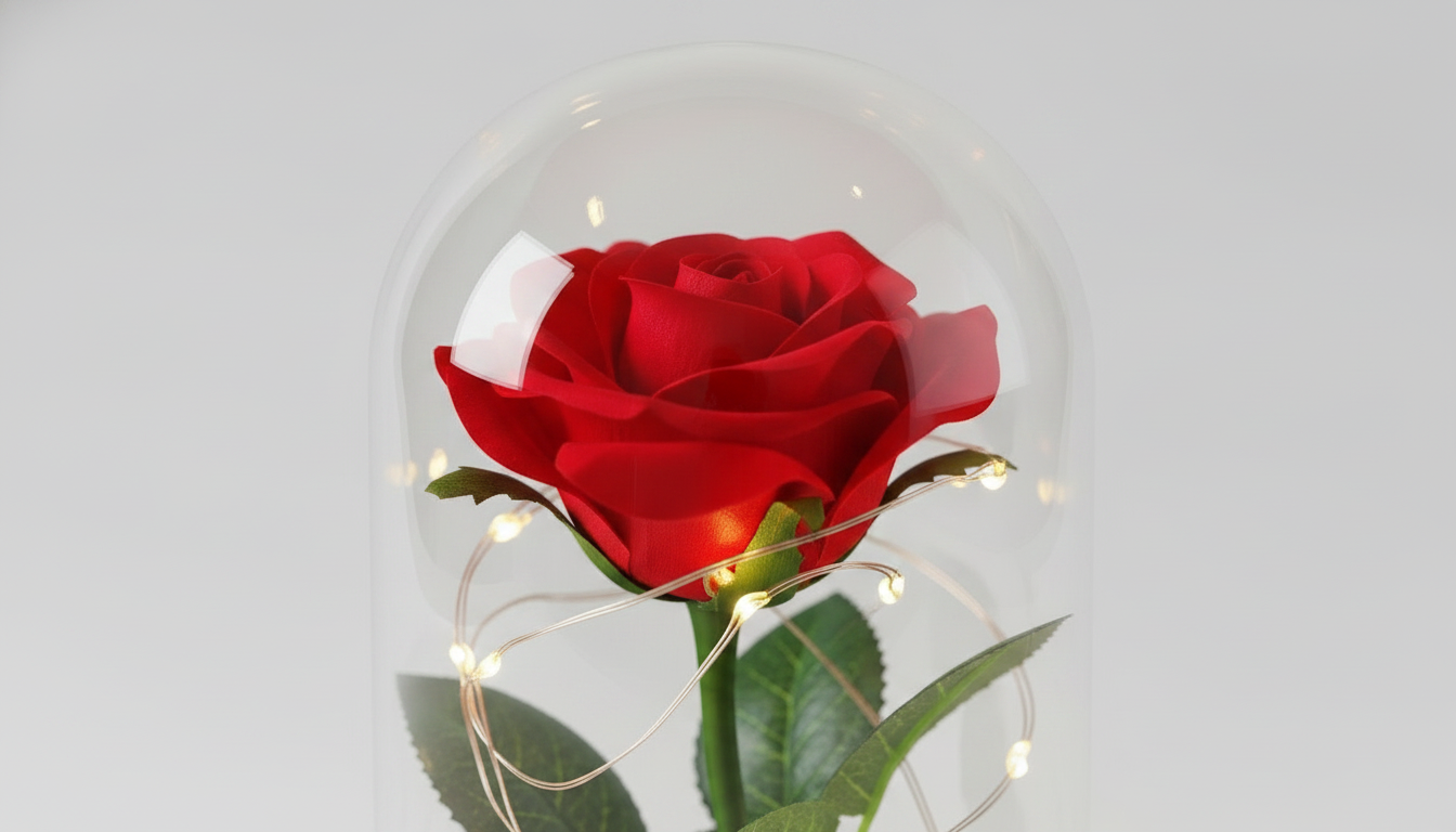 Preserved Rose in Glass Dome with LED Wooden Base – Romantic Keepsake Gift