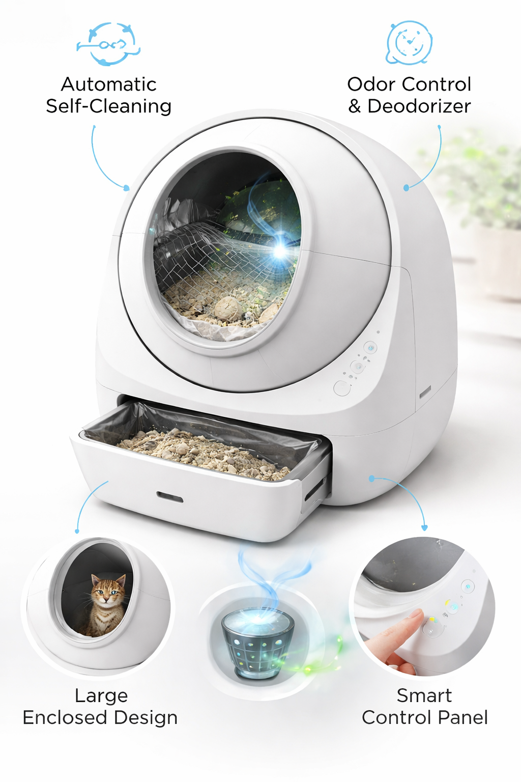 Automatic Self-Cleaning Cat Litter Box – Smart Odor-Control Litter System