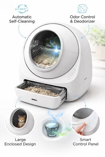 Automatic Self-Cleaning Cat Litter Box – Smart Odor-Control Litter System