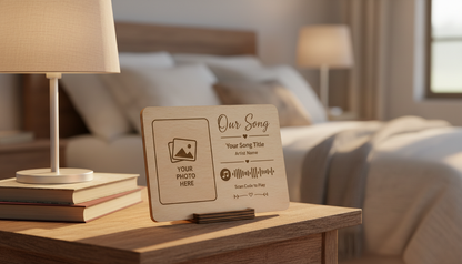 Personalized Wooden Music Plaque – Custom Engraved Song Code with Photo