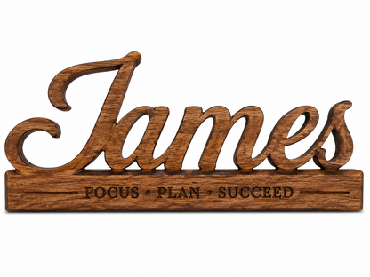 Personalized Wooden Desk Name Sign – Custom Engraved Quote Nameplate for Office