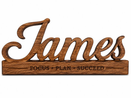Personalized Wooden Desk Name Sign – Custom Engraved Quote Nameplate for Office