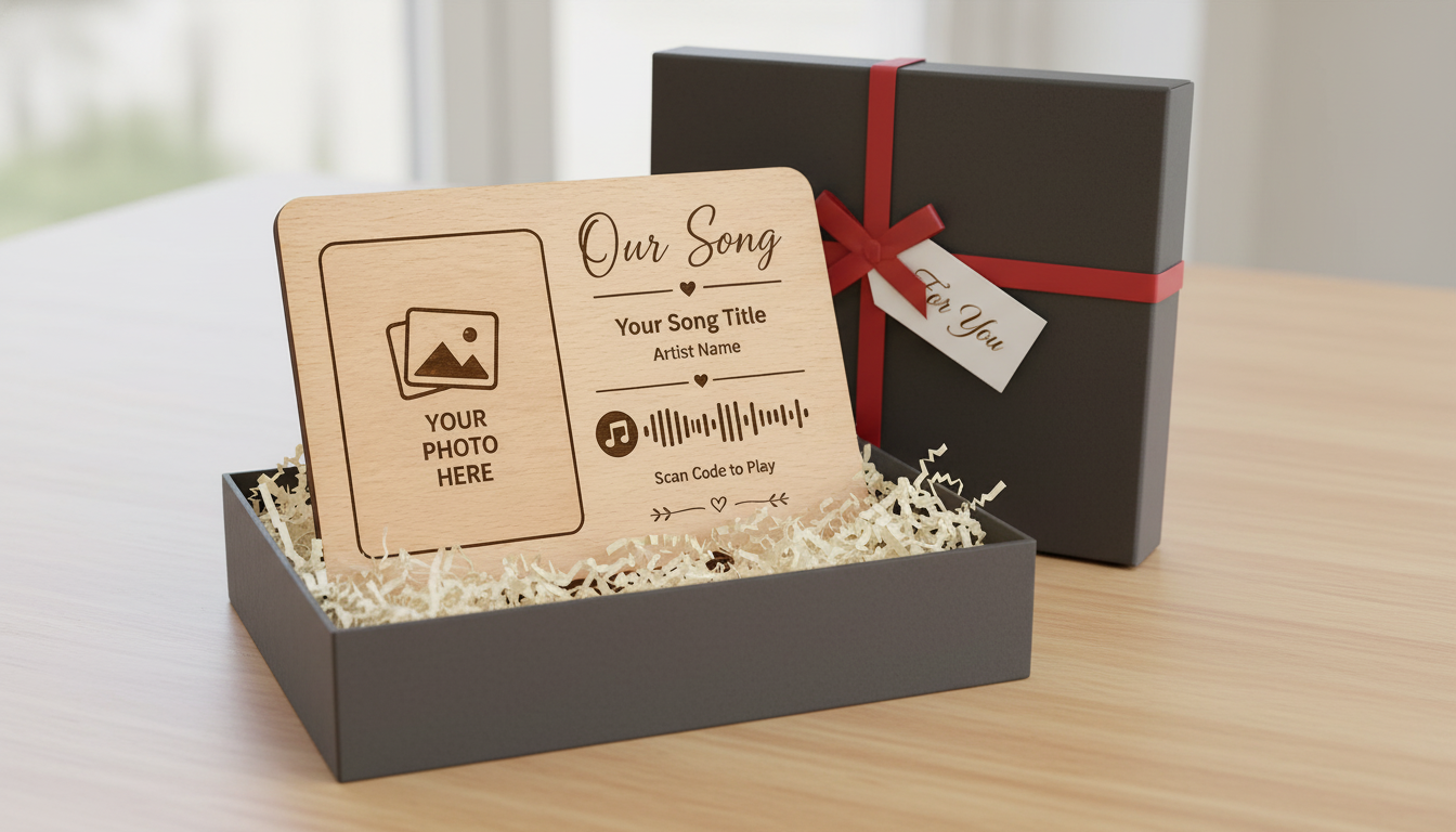 Personalized Wooden Music Plaque – Custom Engraved Song Code with Photo
