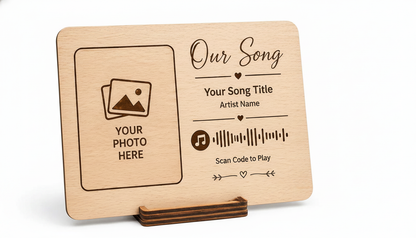 Personalized Wooden Music Plaque – Custom Engraved Song Code with Photo