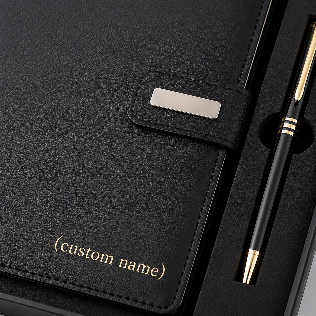 Personalized Journal & Pen Gift Set – Custom Engraved Faux Leather Notebook