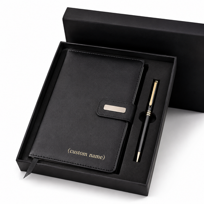 Personalized Journal & Pen Gift Set – Custom Engraved Faux Leather Notebook