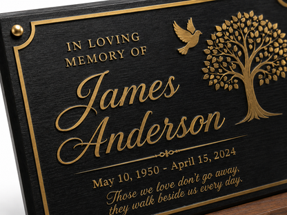 Personalized Memorial Plaque – Custom Engraved Remembrance Sign with Wood Stand