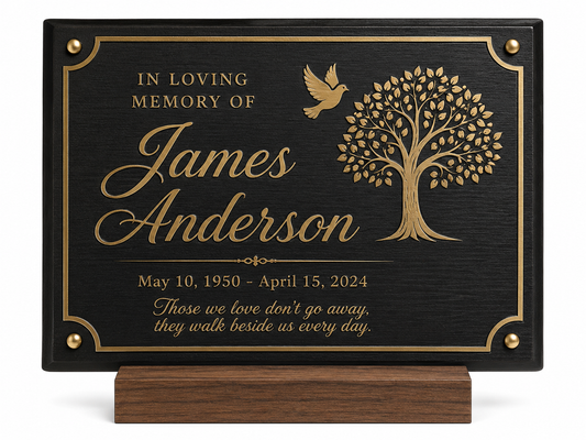 Personalized Memorial Plaque – Custom Engraved Remembrance Sign with Wood Stand