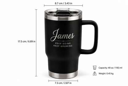 Personalized Stainless Steel Travel Mug with Handle – Custom Engraved Name