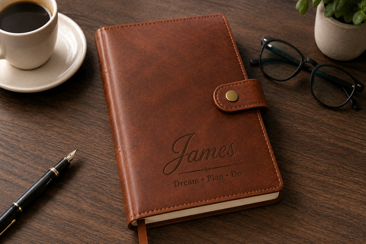 Personalized Leather Journal – Custom Engraved Notebook for Writing & Planning