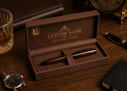 Luxury Walnut Wood Pen Gift Set with Premium Brown Presentation Box