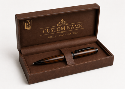 Luxury Walnut Wood Pen Gift Set with Premium Brown Presentation Box