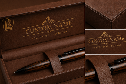 Luxury Walnut Wood Pen Gift Set with Premium Brown Presentation Box