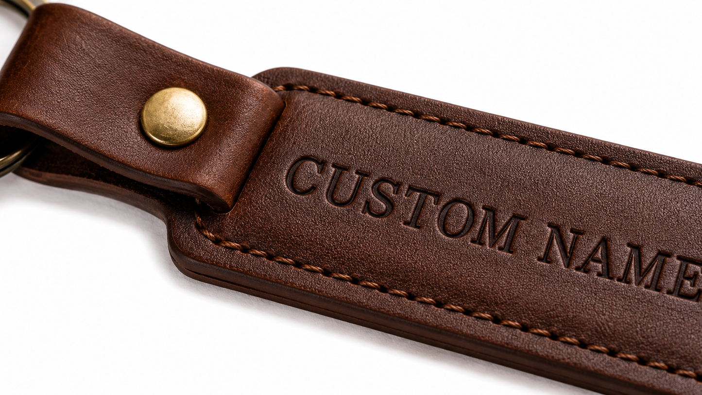 Personalized Leather Keychain – Custom Engraved Name Keyring Gift