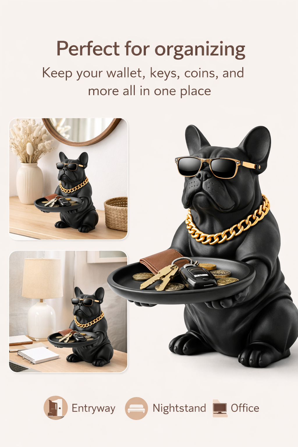 Bulldog Figurine Key Storage Box – Decorative Dog Statue Entryway Organizer