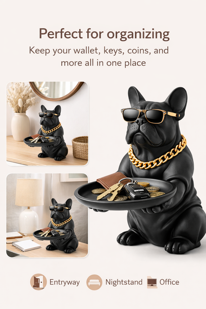Bulldog Figurine Key Storage Box – Decorative Dog Statue Entryway Organizer