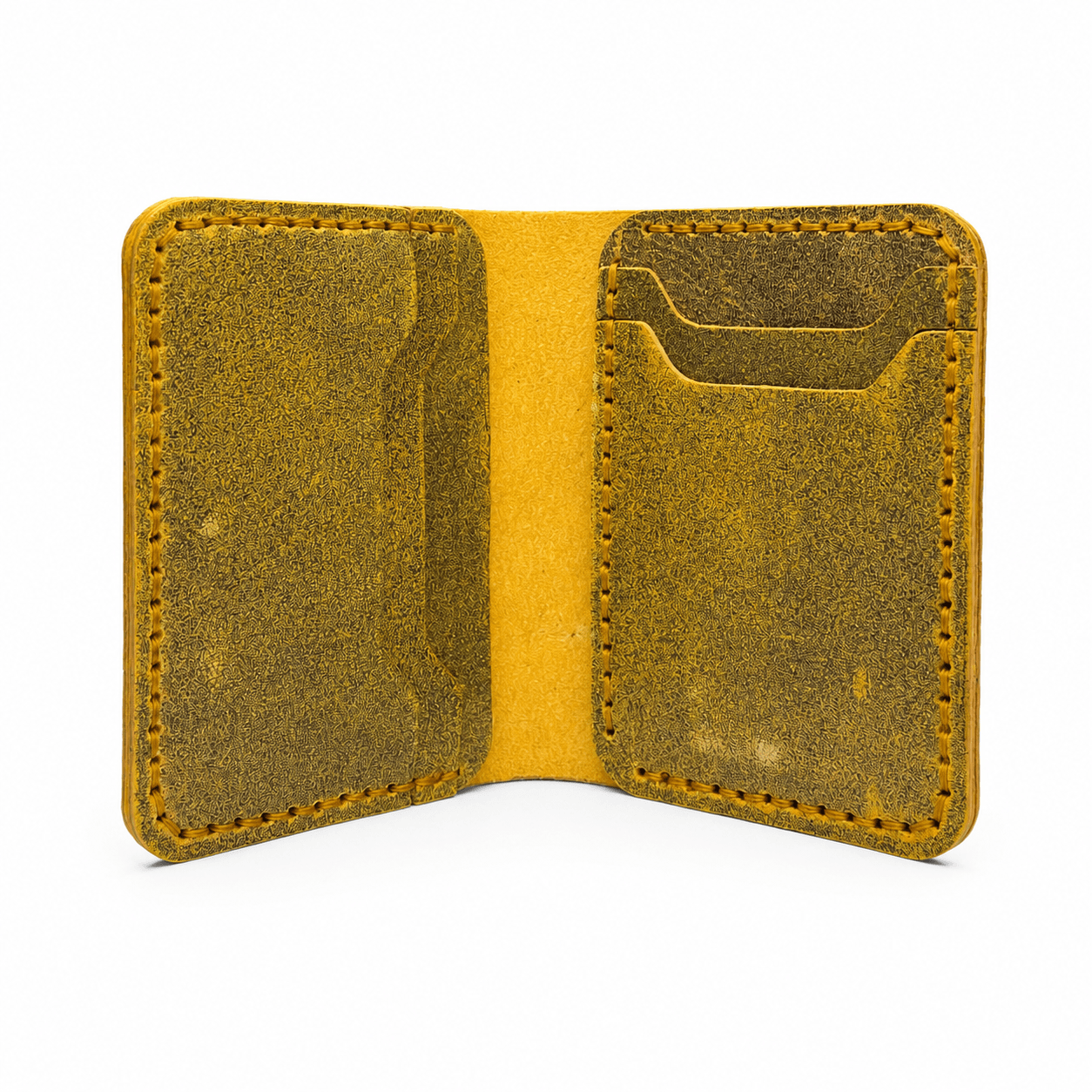 Men's Yellow Cow Leather Wallet, Textured Bifold Wallet with Front Pocket, Card Slots and Cash Compartment