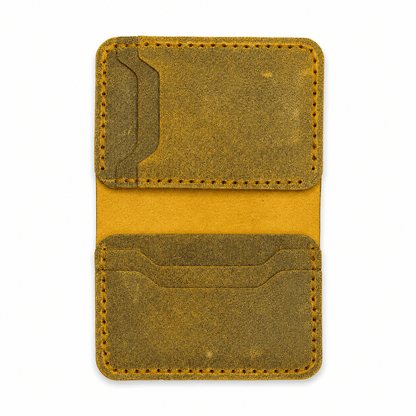 Men's Yellow Cow Leather Wallet, Textured Bifold Wallet with Front Pocket, Card Slots and Cash Compartment