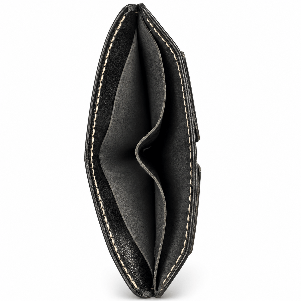 Men's Black Cow Leather Bifold Wallet, 6 Card Slots, 2 Cash Compartments, Contrast Stitching