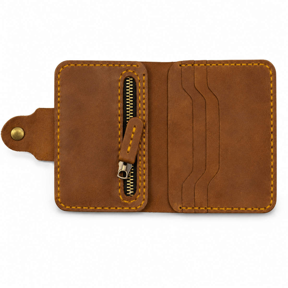 Men's Brown Cow Leather Wallet with Zipper Pocket, Card Slots