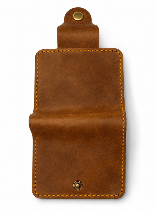 Men's Brown Cow Leather Wallet with Zipper Pocket, Card Slots