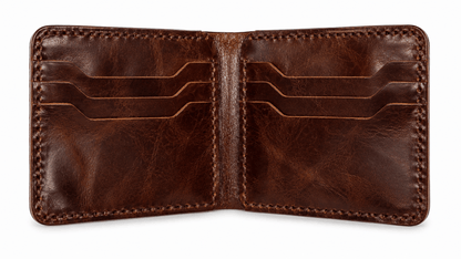 Handmade Brown Cow Leather Bifold Wallet, 6 Card Slots with Cash Compartment