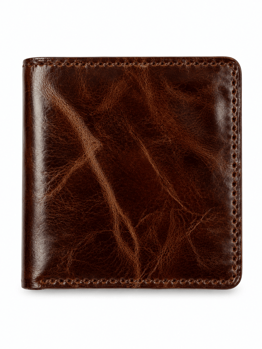 Handmade Brown Cow Leather Bifold Wallet, 6 Card Slots with Cash Compartment