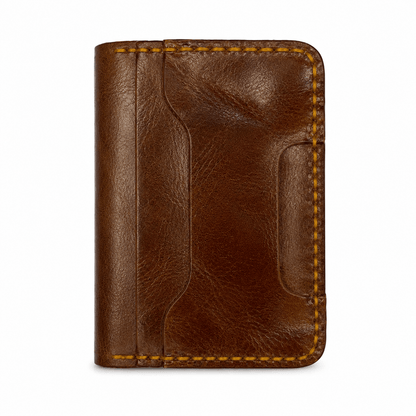 Men's Brown Cow Leather Bifold Wallet, 3 Card Slots, Coin Pocket